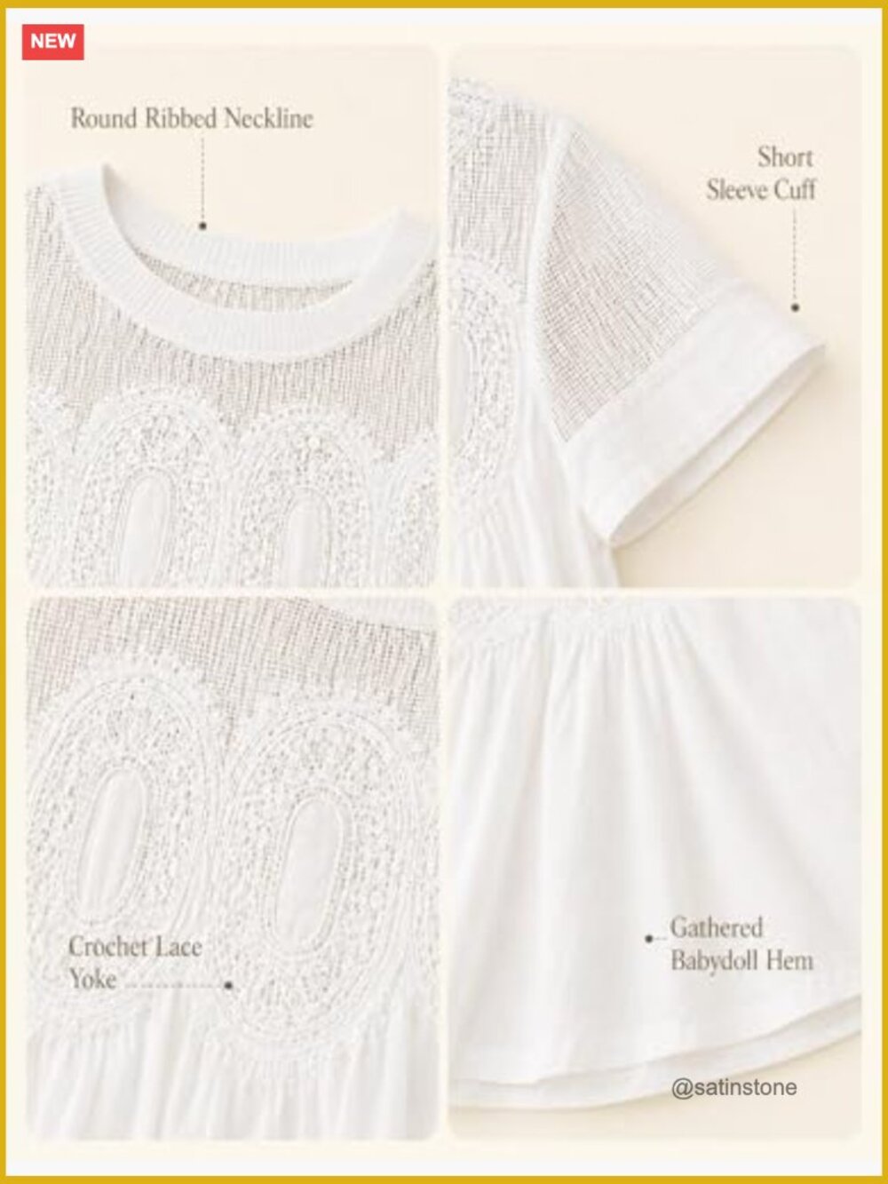 Boho Lace Short Sleeve Blouse Mesh Swing Top Crew Neck Loose Flowy Shirt - Picture 5 of 6
